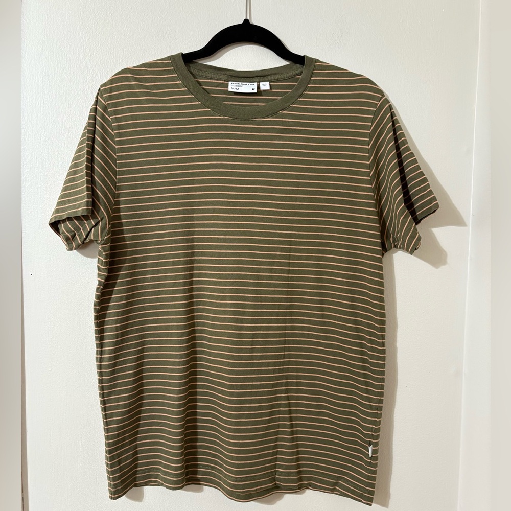 Frank & Oak Khaki Green Striped Men's Tee